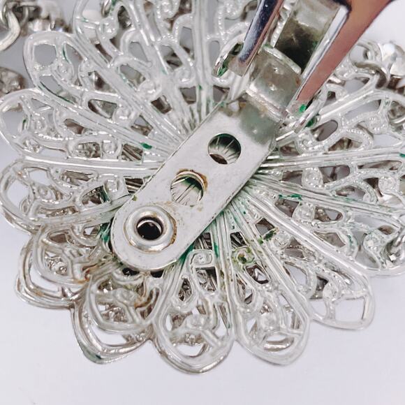 Vintage Mid Century Prong Set Rhinestone Chandelier Silver Tone Clip On Earrings - Picture 9 of 12